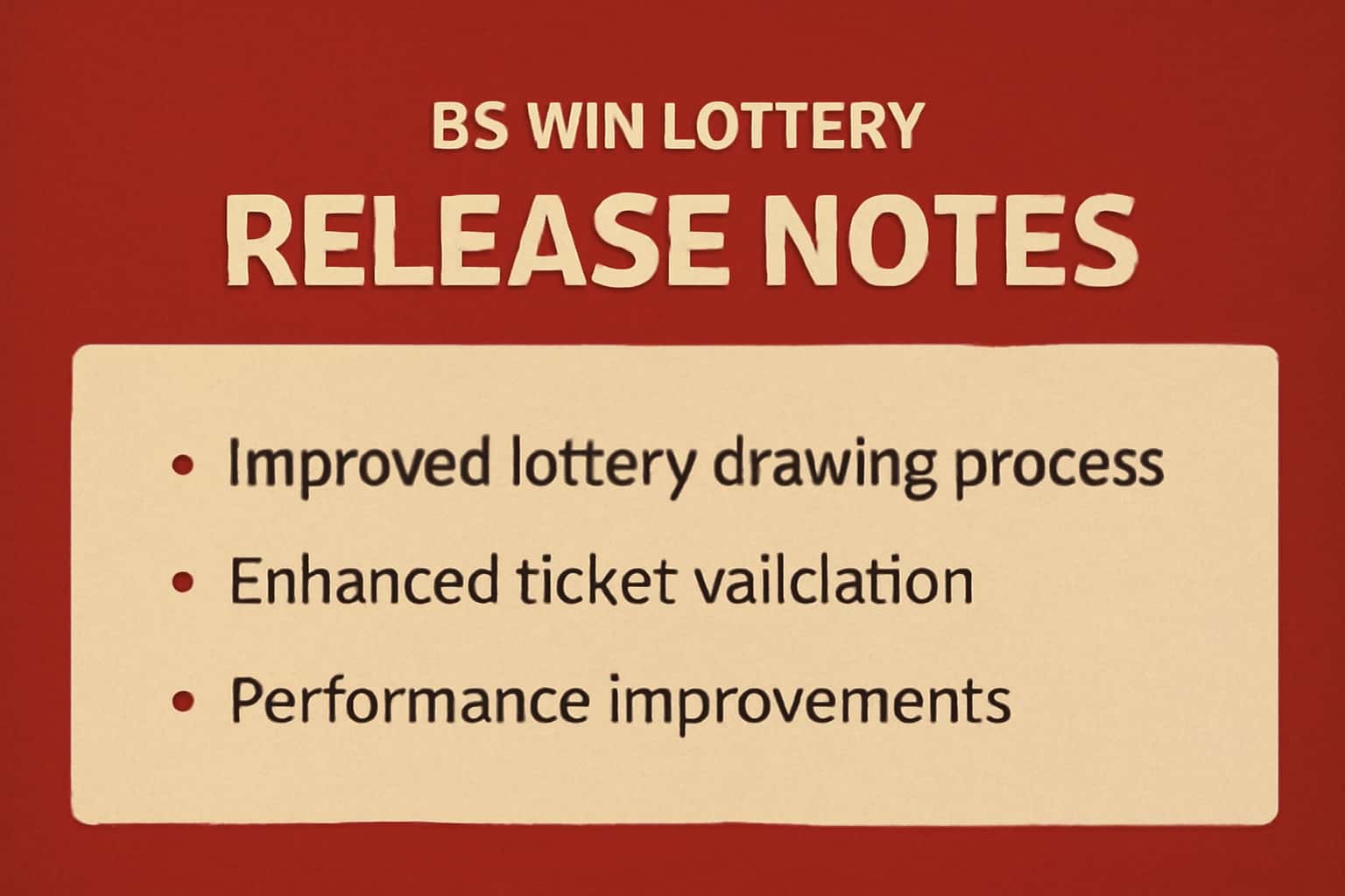 Informational scene about BS Win Lottery Release Notes.