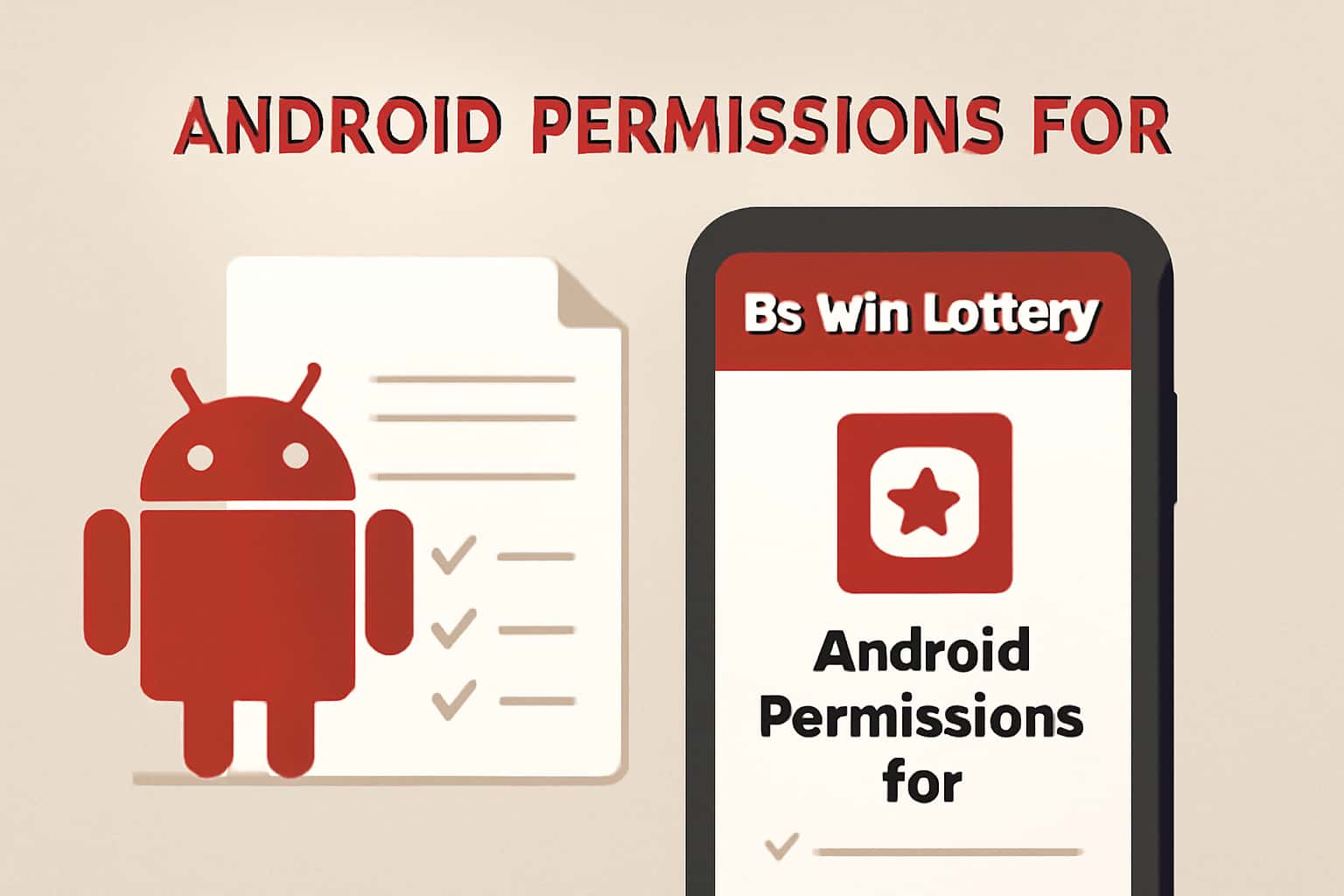 Informational scene about Android permissions for the BS Win Lottery app.