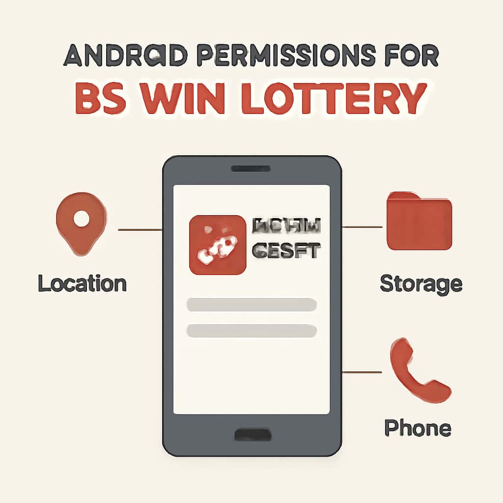 Diagram explaining Android permissions for the BS Win Lottery app.