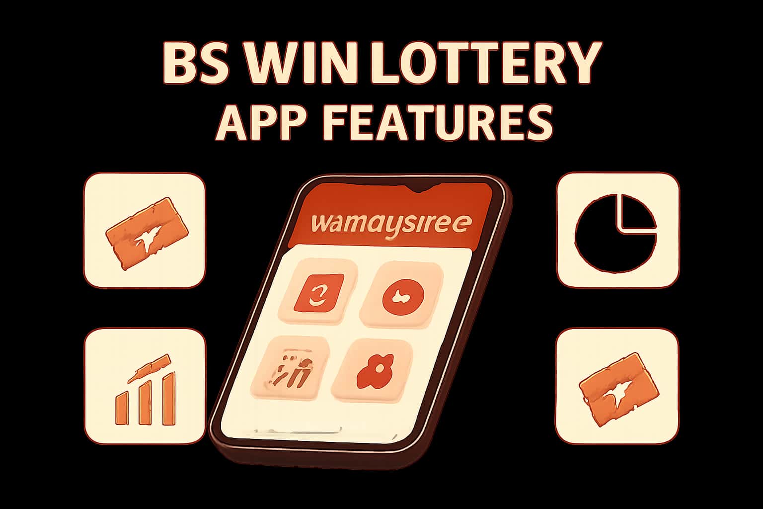 A high-tech visual representation of BS Win Lottery app features.
