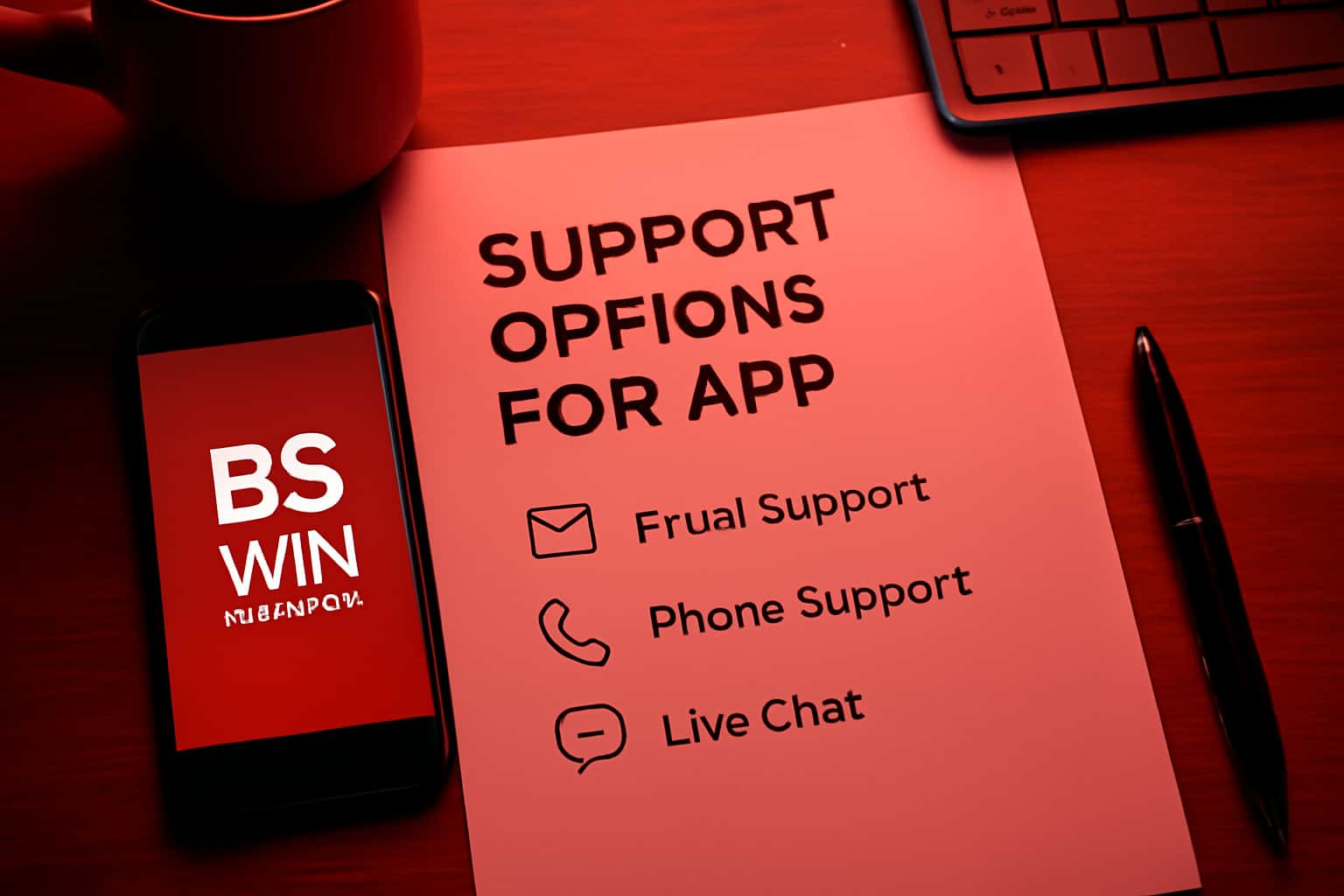 A conceptual image depicting support options for the BS Win Lottery app.