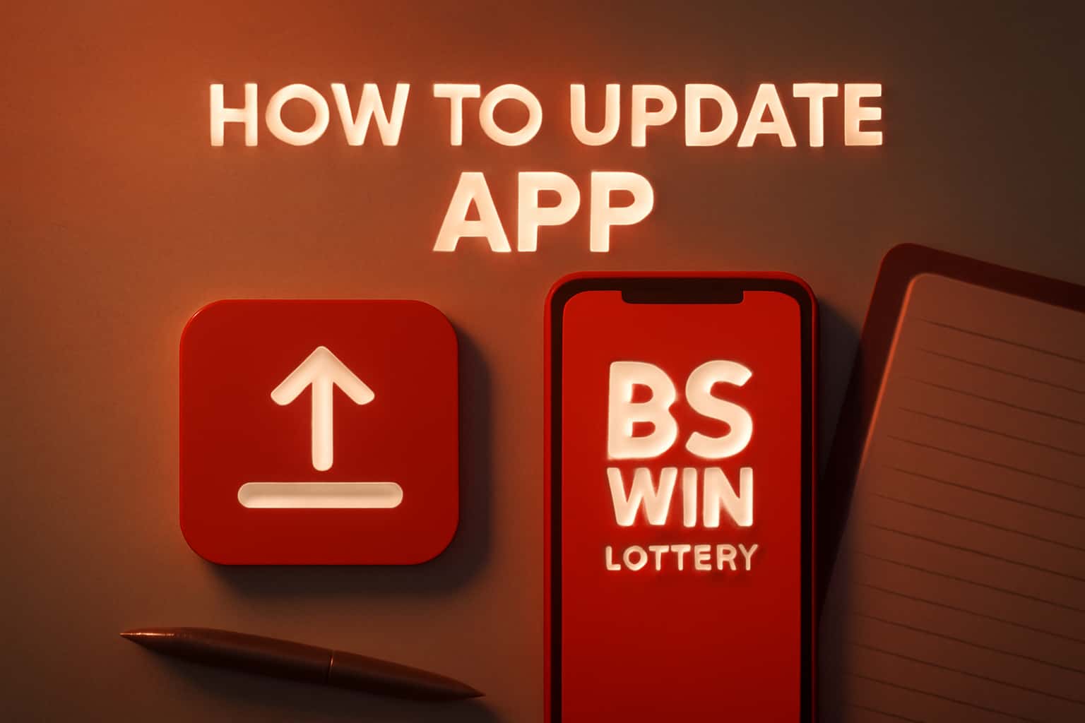 An informative graphic illustrating the steps to update the BS Win Lottery App.